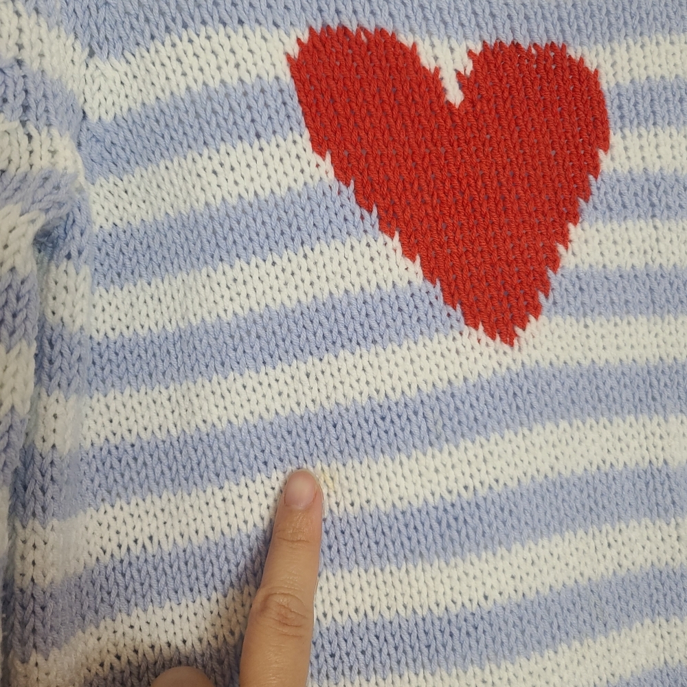 WOODEN SHIPS Eloise Heart V-neck Sweater in Blue Wisp Stripe - Picture 9 of 11